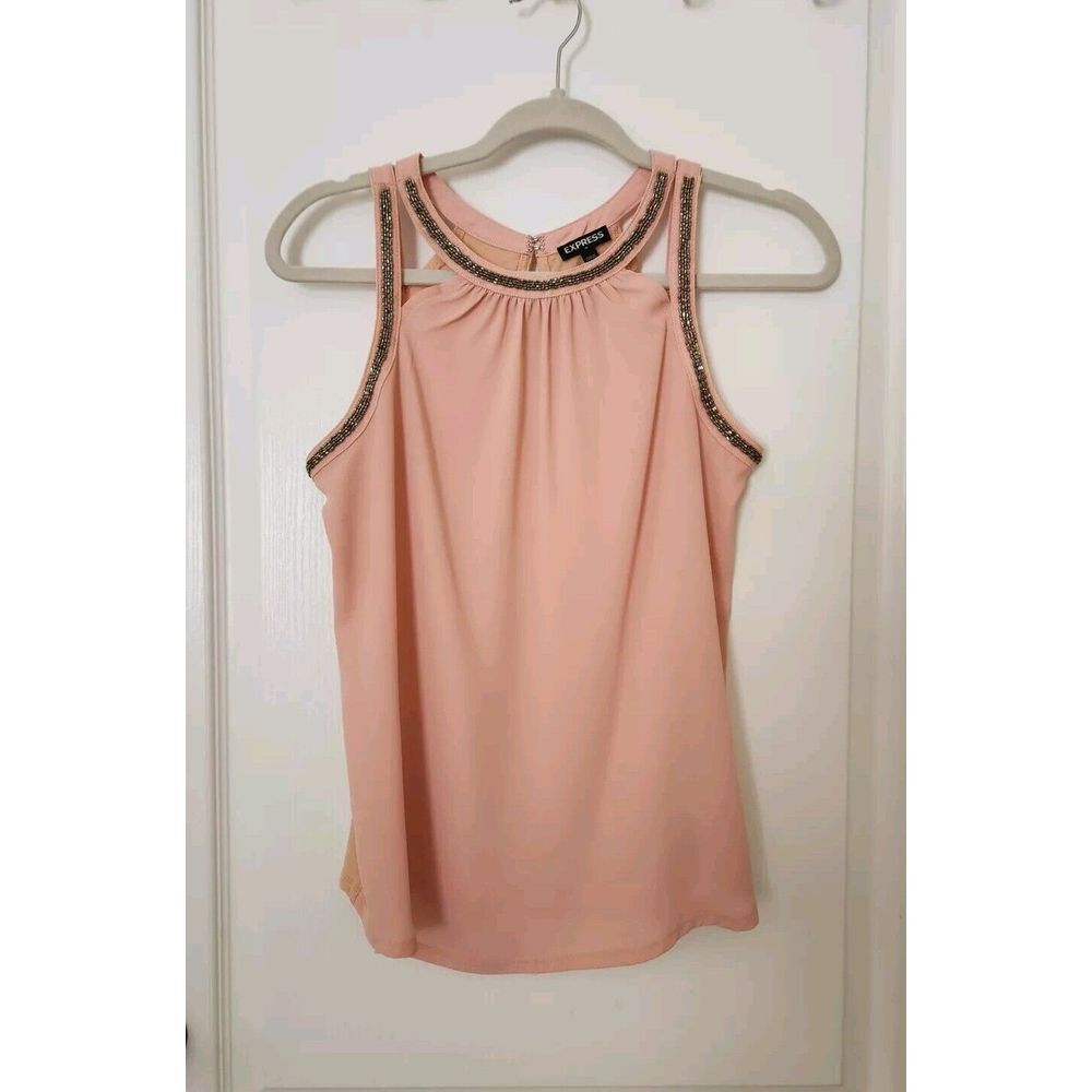 Express Women's Tank Top with beaded trim chiffon &‎ soft cotton back Size S